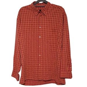 Bugatchi Uomo Orange Red Plaid Buttonup Mens Shirt